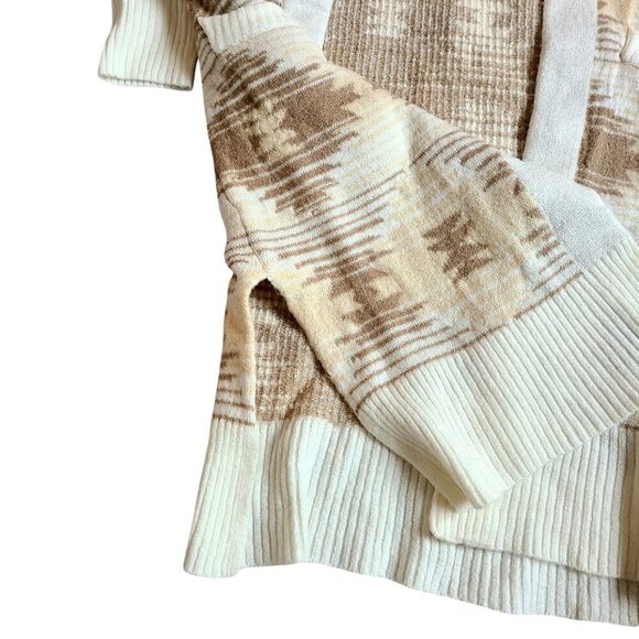 Time And Tru Women’s Cardigan 4-6 Tan Nordic Sweater Aztec Fall Oversized Long - Picture 4 of 9